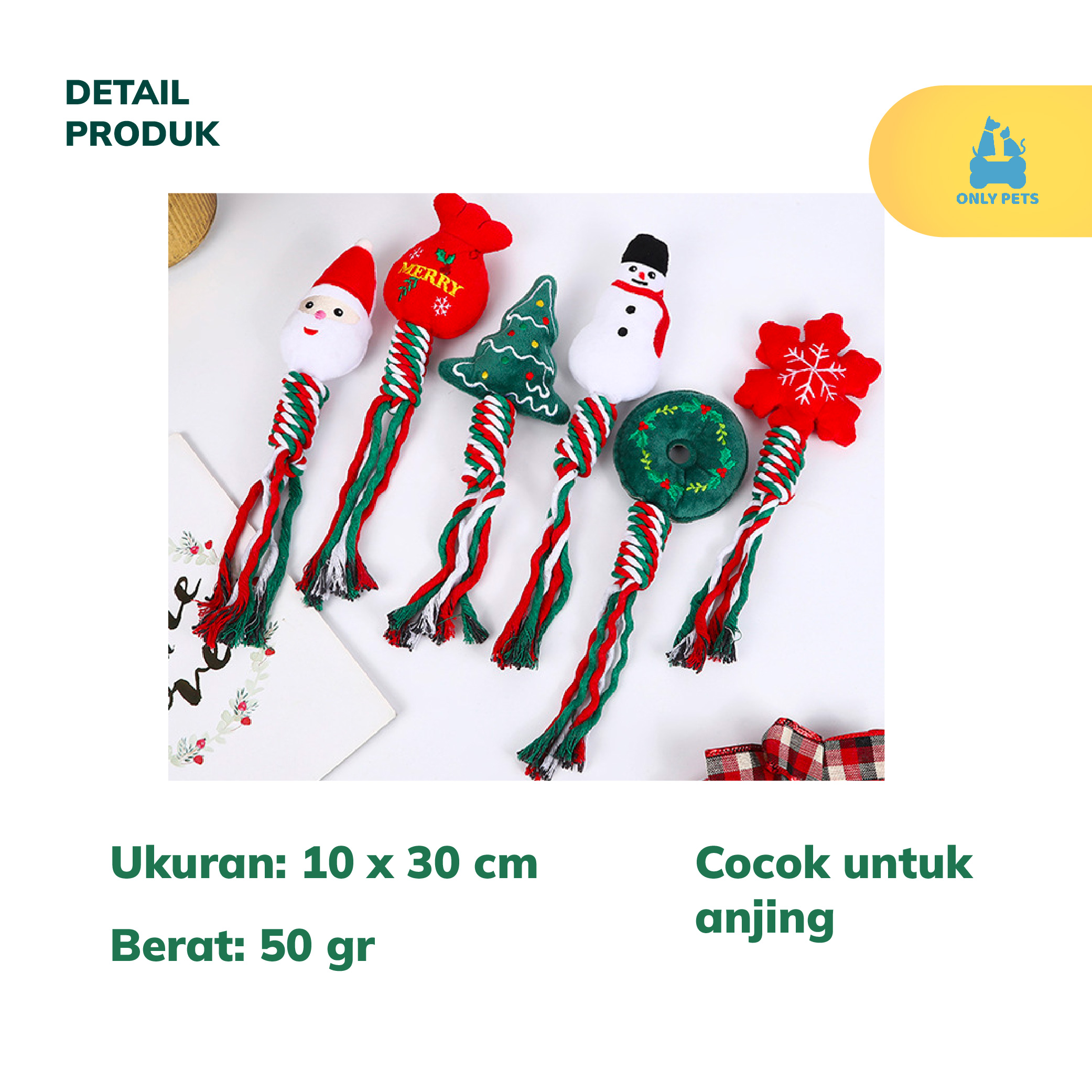 ONLY PETS Dog Christmas Chewing Doll Mainan Gigitan Anjing Edisi Natal
