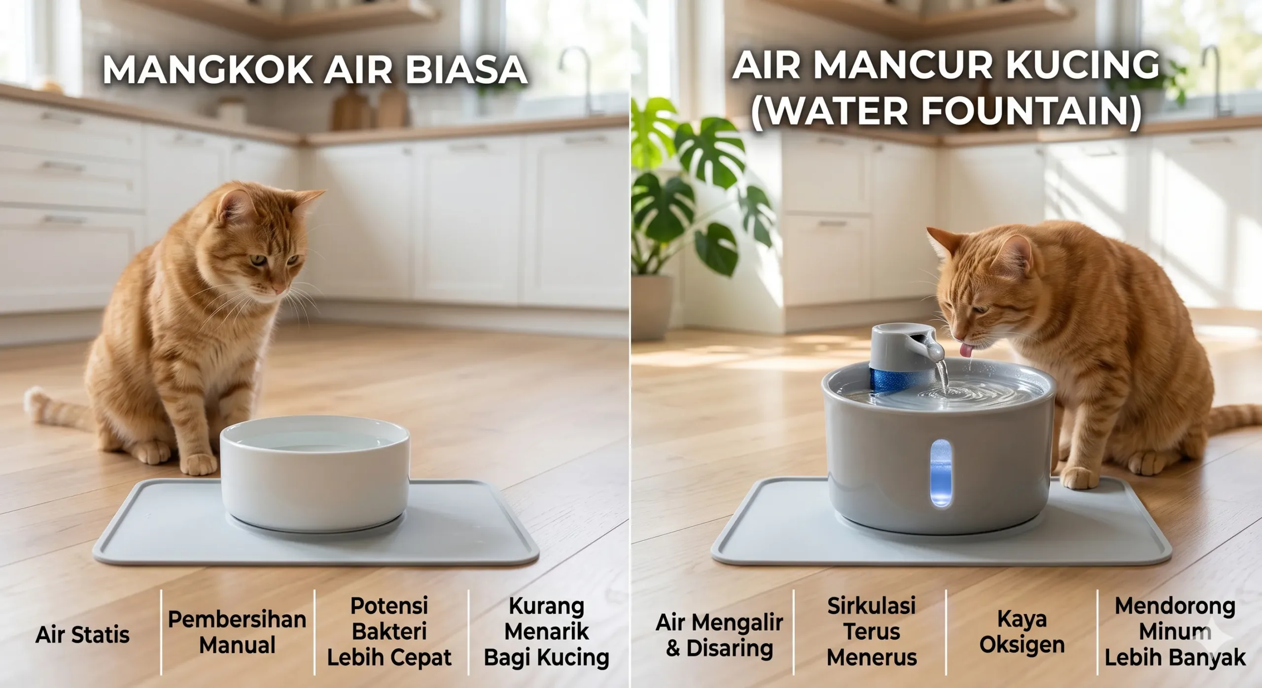 Mangkuk Biasa vs Water Fountain