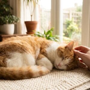 Kucing beristirahat nyaman saat pemulihan di rumah