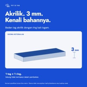 Badan tag akrilik tebal 3 mm dengan ring kait logam
