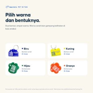 Empat warna: biru dan kuning bentuk rumah 3x4 cm, hijau dan oranye bentuk paw 3x3 cm