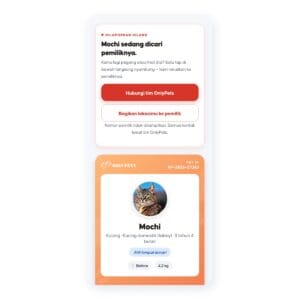 Halaman Pet ID yang terbuka di HP penemu saat QR Pet ID Tag di-scan