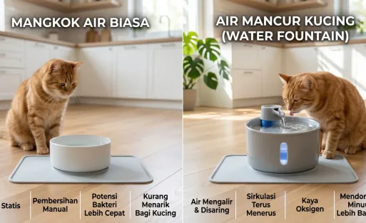 Mangkuk Biasa vs Water Fountain