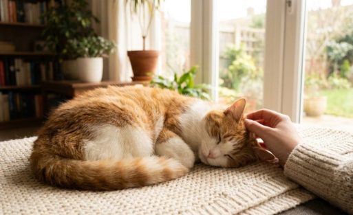 Kucing beristirahat nyaman saat pemulihan di rumah